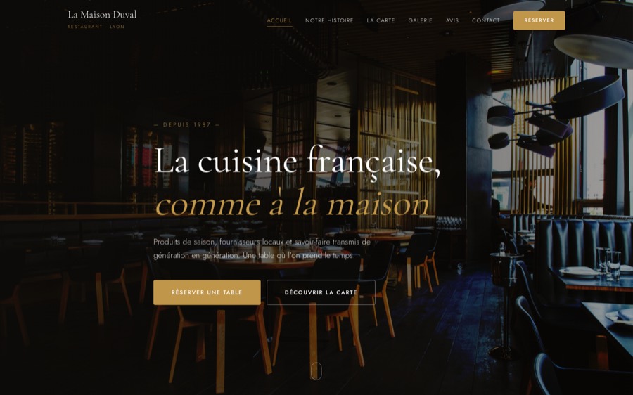 Aperçu du site modèle pour restaurant