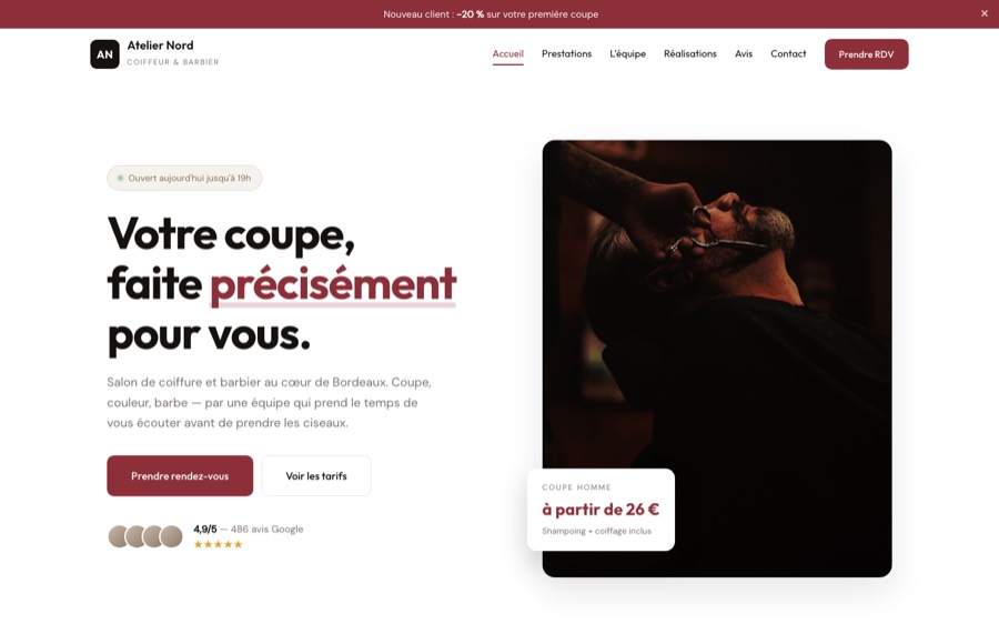 Aperçu du site modèle pour salon de coiffure