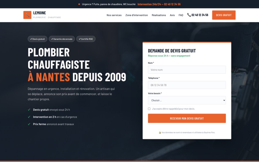 Aperçu du site modèle pour artisan du bâtiment