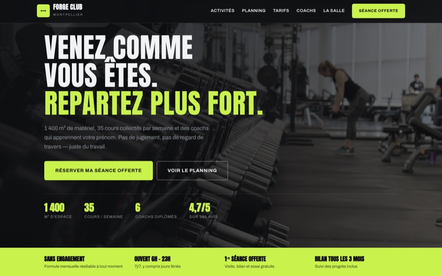 Aperçu du site modèle pour salle de sport