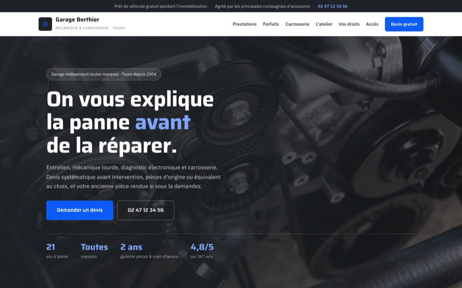 Aperçu du site modèle pour garage automobile